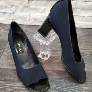 Van Eli Microfiber Fabric Navy Peep Toe Pumps